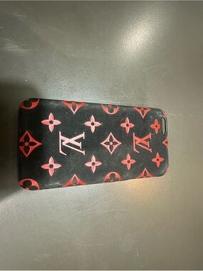 Louis Vuitton Black Phone Case with Red Monogram